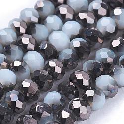 Fili di perline rondelle sfaccettate di vetro elettroplate, giada imitato, mezzo placcato, nero, 3x2mm, Foro: 1 mm, circa 165~169pcs/filo, 15~16 pollice (38~40 cm)