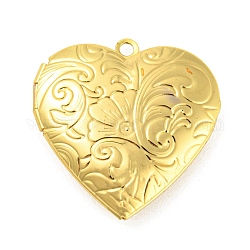 Rack Plating Brass Locket Pendants, Photo Frame Pendants for Necklaces, Cadmium Free & Lead Free, Heart with Flower Charm, Real 18K Gold Plated, 29x28.5x7mm, Hole: 2mm, Inner Diameter: 20x21mm
