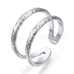 304 anneau de manchette ouvert double ligne en acier inoxydable, anneau épais creux pour les femmes, couleur inoxydable, nous taille 6 1/2 (16.9mm)