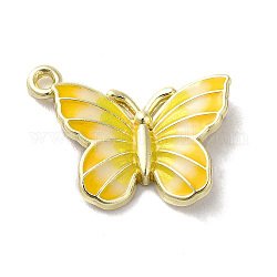 Colgantes de esmalte de aleación, la luz de oro, encanto de mariposa, amarillo, 23x19x3.5mm, agujero: 1.5 mm
