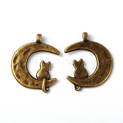 Tibetan Style Alloy Pendants, Cadmium Free & Nickel Free & Lead Free, Moon, Antique Bronze, 22x18x2mm, Hole: 2mm
