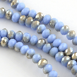 Electroplate Glass Faceted Rondelle Bead Strands, Half Plated, Lavender, 8x6mm, Hole: 1mm, about 72pcs/strand, 17.3 inch