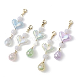 Décorations pendentif acrylique, avec perles en résine et 304 fermoir en acier inoxydable, coeur et larme, couleur mixte, 77.5~78mm