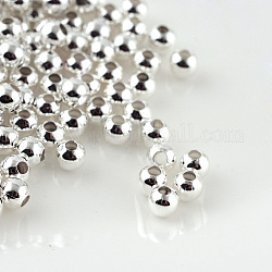 Brass Spacer Beads, Seamless, Round, Silver Color Plated, 3mm, Hole: 1~1.2mm