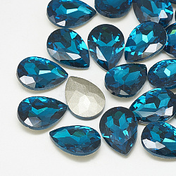 Cabujones de cristal con rhinestone, espalda plateada, facetados, lágrima, capri azul, 25x18x8mm
