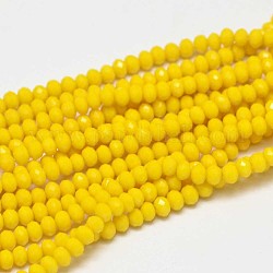 Fili di perle di vetro rondelle sfaccettate, giallo, 3.5x2.5~3mm, Foro: 0.8 mm, circa 125~128pcs/filo, 13.7~14.1 pollice (35~36 cm)