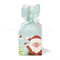 クリスマステーマ紙折りギフトボックス  リボン付き  プレゼント用キャンディークッキーラッピング  ライトシアン  サンタクロース  8.8x8.8x18cm