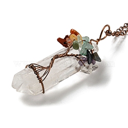 Colliers à pendentif en cristal de quartz, avec des chaînes de fer, balle, fumée blanche, 18.31~18.50 pouce (46.5~47 cm)