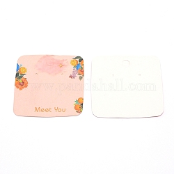 Paper Jewelry Display Cards, for Hanging Earring Display, Square with Word Meet You Pattern, PeachPuff, 6x6x0.05cm, Hole: 1mm and 6mm