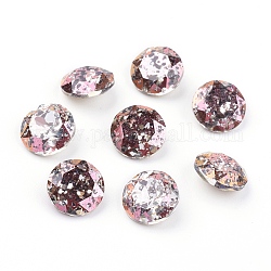 Apuntado hacia atrás & dorso plateado Diamante de imitación de cristal Cabujones, Grado A, facetados, plano y redondo, pátina rosa, 10x5mm