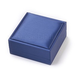 Imitación de seda cubierto de madera joyas brazalete cajas, cuadrado, azul oscuro, 9x9x4.2 cm