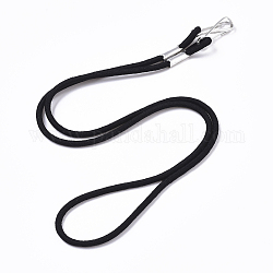 Sangle de cordon élastique, corde de support d'oreille, avec fermoirs porte-clés en fer plaqué platine, noir, 62x3mm, fermoir porte-clés en fer: 22.5x7.5x2mm