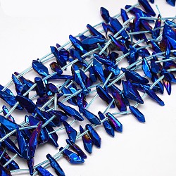 Galvanisieren Edelstein natürlichen Quarzkristall Perlen Stränge, Nuggets, in Blau Plattiert, Blau, 10~20x4~8x3~8 mm, Bohrung: 1 mm, ca. 25 Stk. / Strang, 15.74 Zoll
