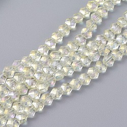 Chapelets de perles en verre électroplaqué, plein arc-en-plaqué, facette, hexagone, champagne jaune, 5x6x4mm, Trou: 1.2mm, Environ 99 pcs/chapelet, 19.2 pouce (49 cm)