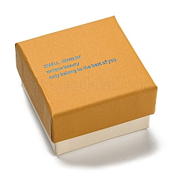 Scatola di scatola dei monili di cartone, custodia per gioielli con parola stampata per spilla, anello, confezione di orecchini, quadrato, arancione, 5.1x5.1cm, 46x46mm diametro interno 