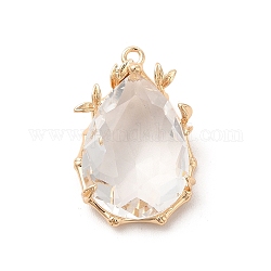 Laiton avec pendentifs en verre k9, breloques de larme d'or, cristal, 23x15x7.5mm, Trou: 1.4mm