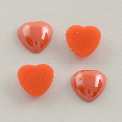 Pearlized Plated Opaque Glass Cabochons, Heart, Orange Red, 8x8x3mm