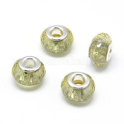 Perles européennes en alliage, Perles avec un grand trou   , avec noyaux en laiton plaqué couleur argent, facette, rondelle, Perles avec un grand trou   , verge d'or pale, 13.5~14.5x9mm, Trou: 5mm