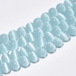 Katzenauge Perlen Stränge, Runde, hellblau, 8 mm, Bohrung: 1.2 mm, ca. 50 Stk. / Strang, 15.5 Zoll