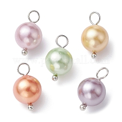 Dijes redondos teñidos de perlas de concha, con presillas de latón platino, color mezclado, 14x8mm, agujero: 2.8 mm