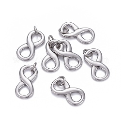 Encantos de 304 acero inoxidable, con anillo de salto, infinito, color acero inoxidable, 20.5x10.5x2mm, agujero: 4 mm