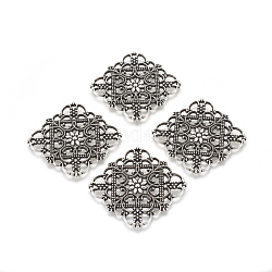 Tibetan Style Alloy Filigree Joiners, Lead Free, Rhombus, Antique Silver, 36x36x1mm, Hole: 1mm