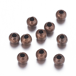 Perles séparateurs en fer, sans nickel, ronde, couleur de cuivre rouge, 3 mm de diamètre, Trou: 1 mm