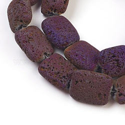 (Holiday Stock-Up Sale)Electroplated Natural Lava Rock Bead Strands, Rectangle, Purple Plated, 17x13x5.5mm, Hole: 1mm, about 22~32pcs/strand, 15 inch(38cm)