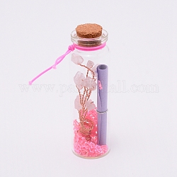 Mini botellas de vidrio deseando, con tapón de corcho, lentejuelas y chips de cuarzo sintético del árbol de la vida envueltos en alambre, para decoraciones de escritorio de oficina en casa, rosa, 7.3x2.2 cm