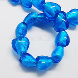 Manuell Silber Folie-Glas Perlen, Herz, Verdeck blau, 12x12x8 mm, Bohrung: 2 mm