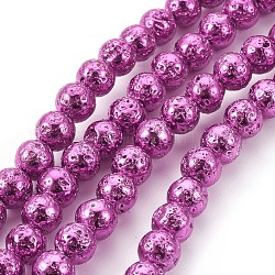 Electroplated Natural Lava Rock Bead Strands, Round, Old Rose, 6~7mm, Hole: 1mm, about 61pcs/strand, 15.55 inch(39.5cm)