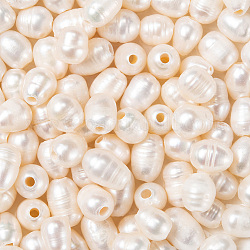 Perle sciolte di perle d'acqua dolce coltivate naturali 100 pz, perle di perle a foro grande, ovale, colore conchiglia, 7~10x7~8mm, Foro: 1.8 mm, 100pcs/scatola