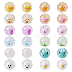 Pandahall 24 pièces 12 styles perles acryliques transparentes pour peinture à la main, lumineux, ronde, brille dans le noir, couleur mixte, 15~16.5x14.5~15mm, Trou: 3mm, 2 pièces / style