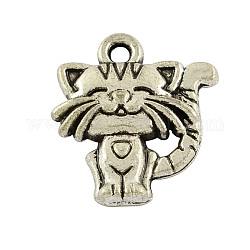Tibetan Style Alloy Cat Pendants, Lead Free & Nickel Free, Antique Silver, 19x17x3mm, Hole: 2mm, about 540pcs/1000g