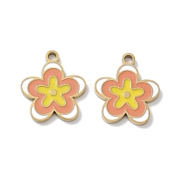 Ion Plating(IP) 304 Stainless Steel Enamel Pendants, Flower Charm, Golden, Gold, 17x15x1.5mm, Hole: 1.8mm
