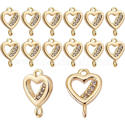 BENECREAT 16pcs Cubic Zirconia Heart Shape Charms, 14K Gold Plated Brass Micro Pave Clear Tiny Rhinestone Diamante with Light Gold Color Metal Frame for Jewelry Making