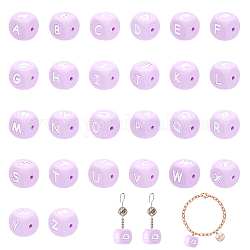 CHGCRAFT 26Pcs 26 Letters Silicone Beads Purple Silicone Beads Cube Silicone Beads DIY Silicone Beads Bulk for Earring Necklace Jewelry Making, 12x12mm