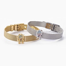 Unisex 304 Edelstahl Uhrenarmband Wristband-Armbänder, mit Messing Micro pave Zirkonia Slider Charms, Junge, Mischfarbe, 8-5/8 Zoll (21.8 cm), 10 mm