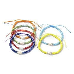 6Pcs 6 Colors Glass Seed Bead Bracelets, with Pearl Shell, Adjustable Braided Cord Jewelry for Women, Mixed Color, Inner Diameter: 1-7/8~3 inch(4.9~7.6cm), 1pc/color