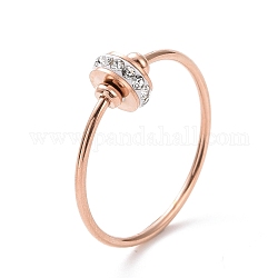 Anillo de dedo redondo plano de rhinestone de cristal, chapado en iones (ip) 304 joyería de acero inoxidable para mujer, oro rosa, nosotros tamaño 7 (17.3 mm)