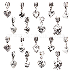 Chgcraft 54 pièces 9styles pendentifs coeur d'amour style tibétain alliage européen breloques pendantes fabrication de bijoux breloques pour collier bracelet fabrication et artisanat de bijoux, argent antique