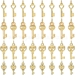 BENECREAT 32Pcs 4 Style Alloy Pendants, Long-Lasting Plated, with Jump Ring, Key, Real 18K Gold Plated, 8pcs/style