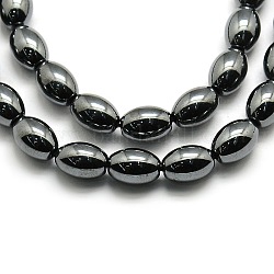 Non-magnétiques hématite synthétiques perles ovales brins, AA grade, 6x4mm, Trou: 1mm, Environ 65 pcs/chapelet, 16 pouce