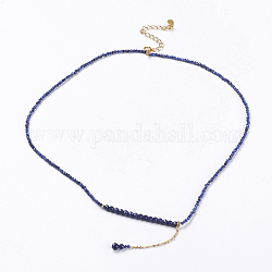 Lapis naturelles de pendentifs lazuli, avec les accessoires en laiton, facette, rondelle, 15.9 pouce ~ 16.5 pouces (40.5~42 cm), perles: 0.3 et {2 mm mm}, pendentif: 50x4 mm