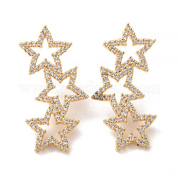 Star Long Brass Earrings, Cubic Zirconia Dangle Stud Earrings, Dainty Gift for Her, Real 18K Gold Plated, 36x18mm, Pin: 0.7mm