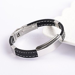 Bracelets unisexes de cordon en cuir PU à la mode, avec breloques de curseur en 304 acier inoxydable et fermoirs de bande de montre, noir, 64x56mm