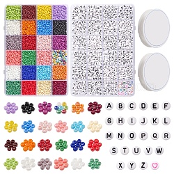 Kit per la creazione di braccialetti di parole fai da te, inclusi semi di vetro rotondi e perline acriliche con lettere, filo elastico, colore misto