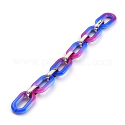 Chaînes de câble en acrylique opaque bicolore faites à la main, avec anneaux de liaison en plastique ccb, Ovale Plat, or rose, bleu, liens: 31x19.5x5.5 mm et 18.5x11x4.5 mm, 39.37 pouce (1 m)/fil