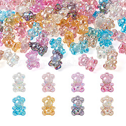 80 pièces 8 couleurs pendentifs acryliques transparents, de couleur plaquée ab , ours, couleur mixte, 20x13.5x10.5mm, Trou: 1.4mm, 10 pcs / couleur