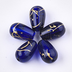 Perle di vetro trafila, lacrima, blu, 9x6mm, Foro: 1 mm